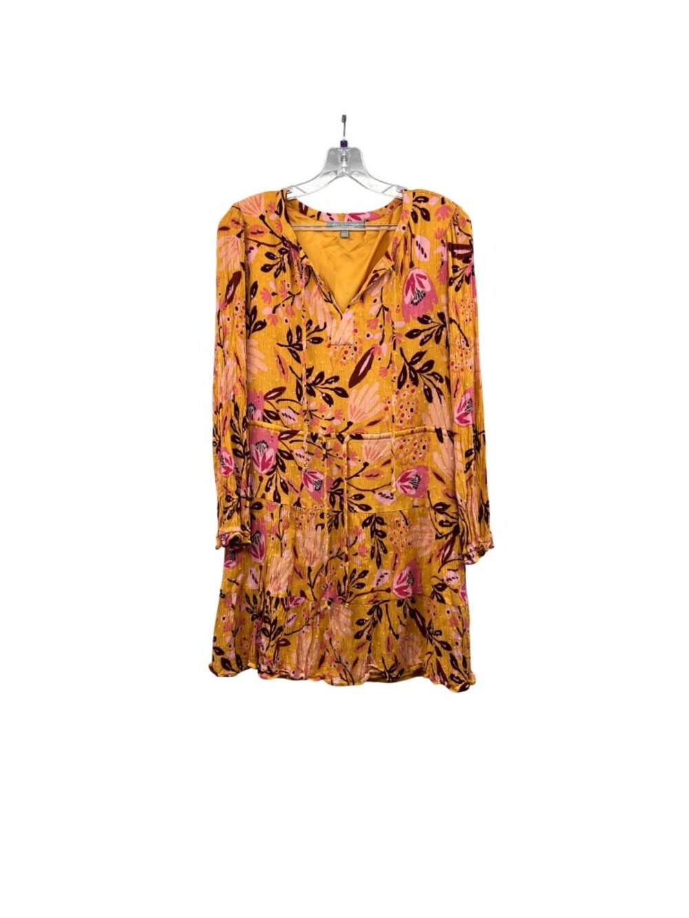 Daniel Rainn Floral Mini Dress Long Sleeve Tie Waist Yellow/Multi Size Medium